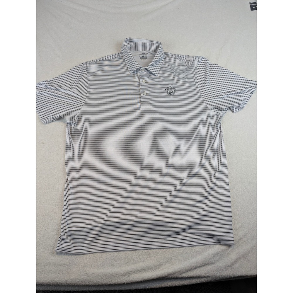 Ahead USA Mens The Long Bay Club Striped Golf Polo Shirt White Blue Large AE21